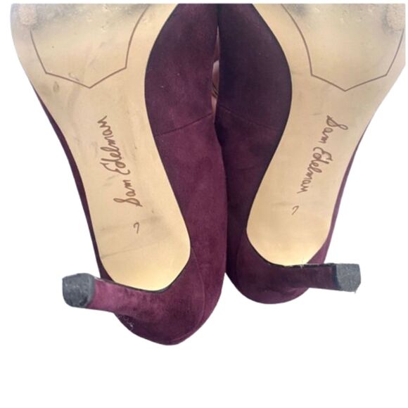 Sam Edelman Hayes T-Strap Stiletto Heels Plum Purple Suede‎ Chic Size 7 - Picture 6 of 7